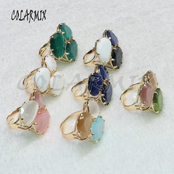 

5Pcs 3 stone rings Mixed colors cat eye stone rings fashion Party Gem jewelry rings 9077