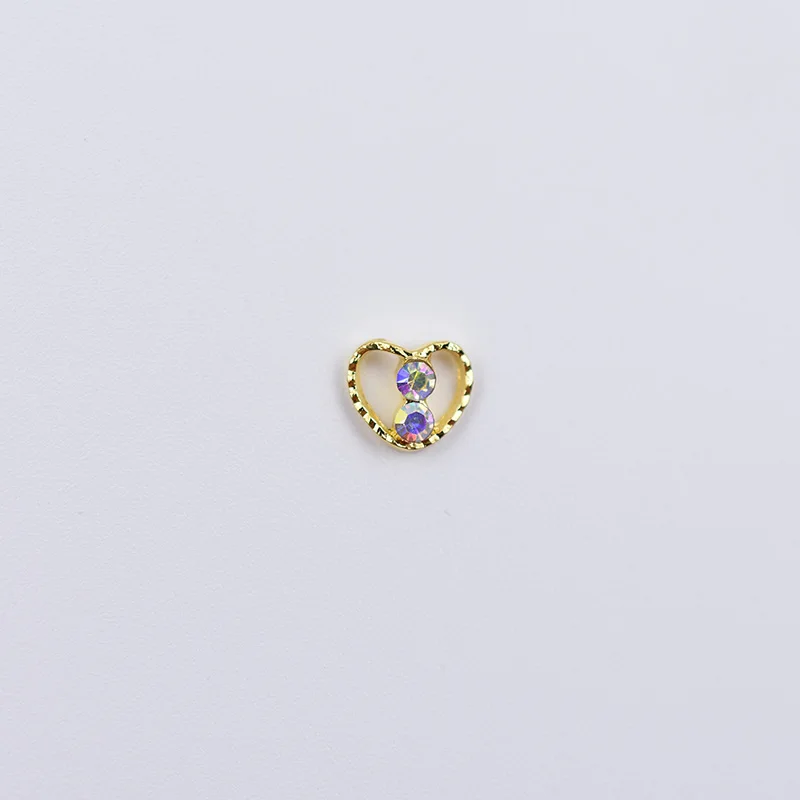 10 шт. Япония Корея золотой 3d-украшения для ногтей Star алмаз в форме сердца кристалл AB Блеск Стразы Полые Металлические Шпильки Аксессуар - Цвет: heart-diamond