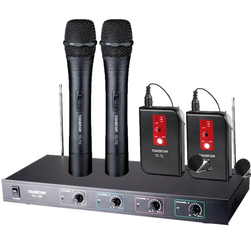 Takstar TC 4R VHF Wireless Microphone 2 body pack mic + 2 Handheld mic