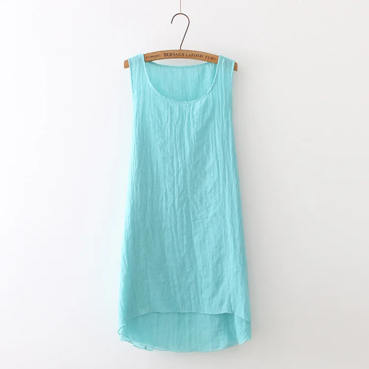 100 Cotton Linen voile summer sleeveless dress, double layer Plus size