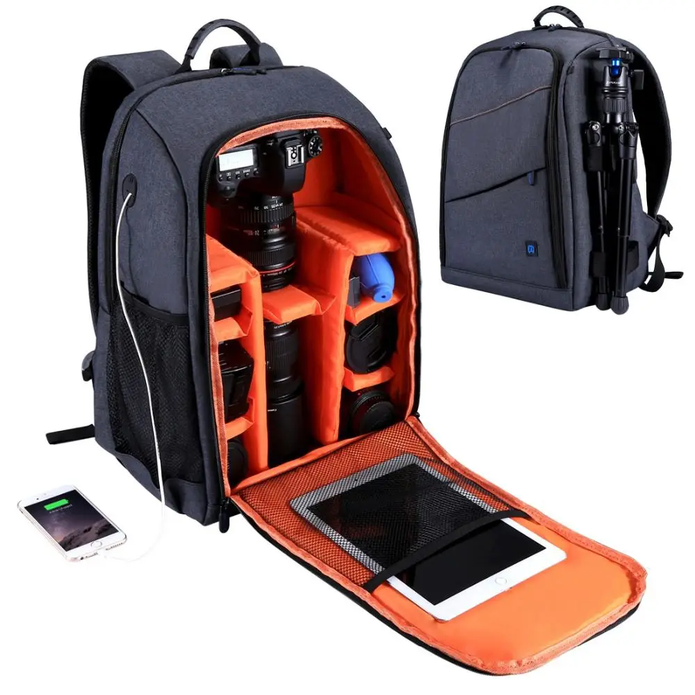 PULUZ портативный водонепроницаемый устойчивый к царапинам двойной плечи рюкзак аксессуары для камеры Сумка цифровая DSLR фото видео сумка - Цвет: Gray