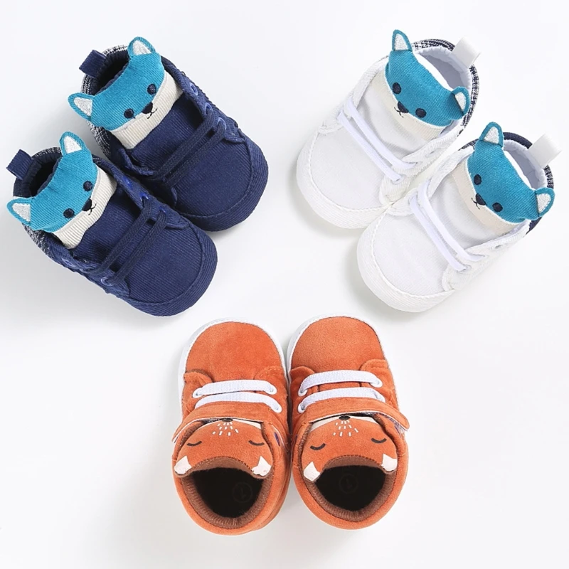 

Winter Toddler Lovely fox head Anti-Slip Sneaker Lace Up Solid Baby Cute Fox Head Canvas Shoes