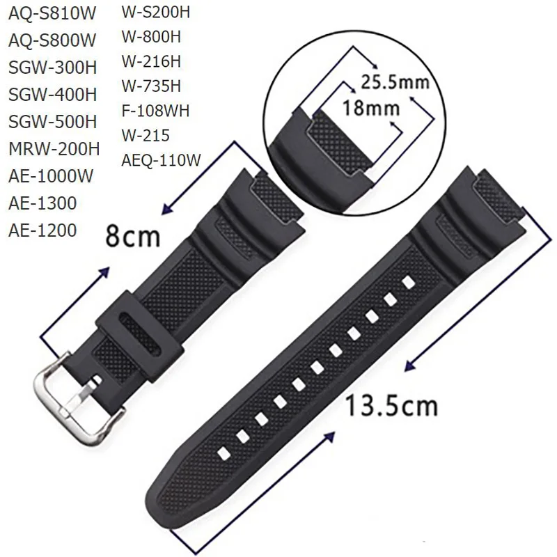 

Rubber strap for Casio AE-1000w AQ-S810W SGW-400H / SGW-300H silicone strap black wrist watch strap buckle