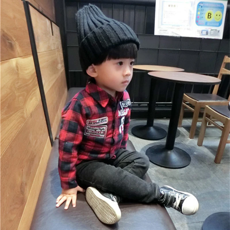 5 Baby Boy Shirts Plaid Party Letters Shirts Girls Blouse Kids Long Sleeve Tops Outwear Cotton Designer Stylish Children Clothing