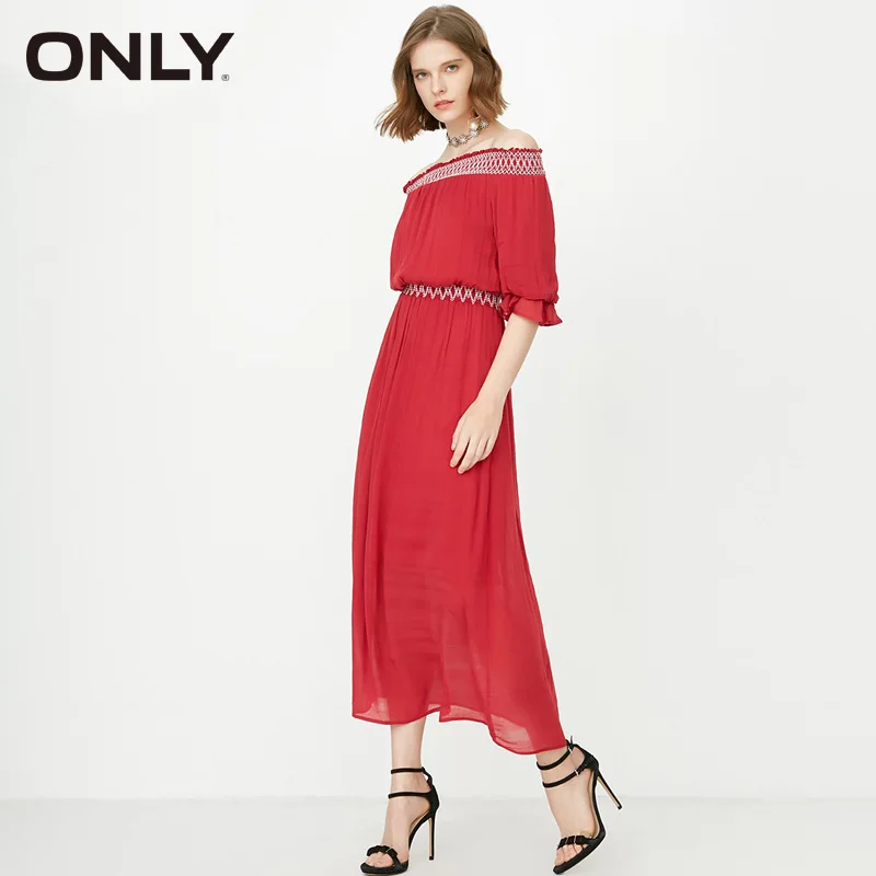

ONLY 2019 Spring & Summer Off-shoulder Bohemian Dress |118207653