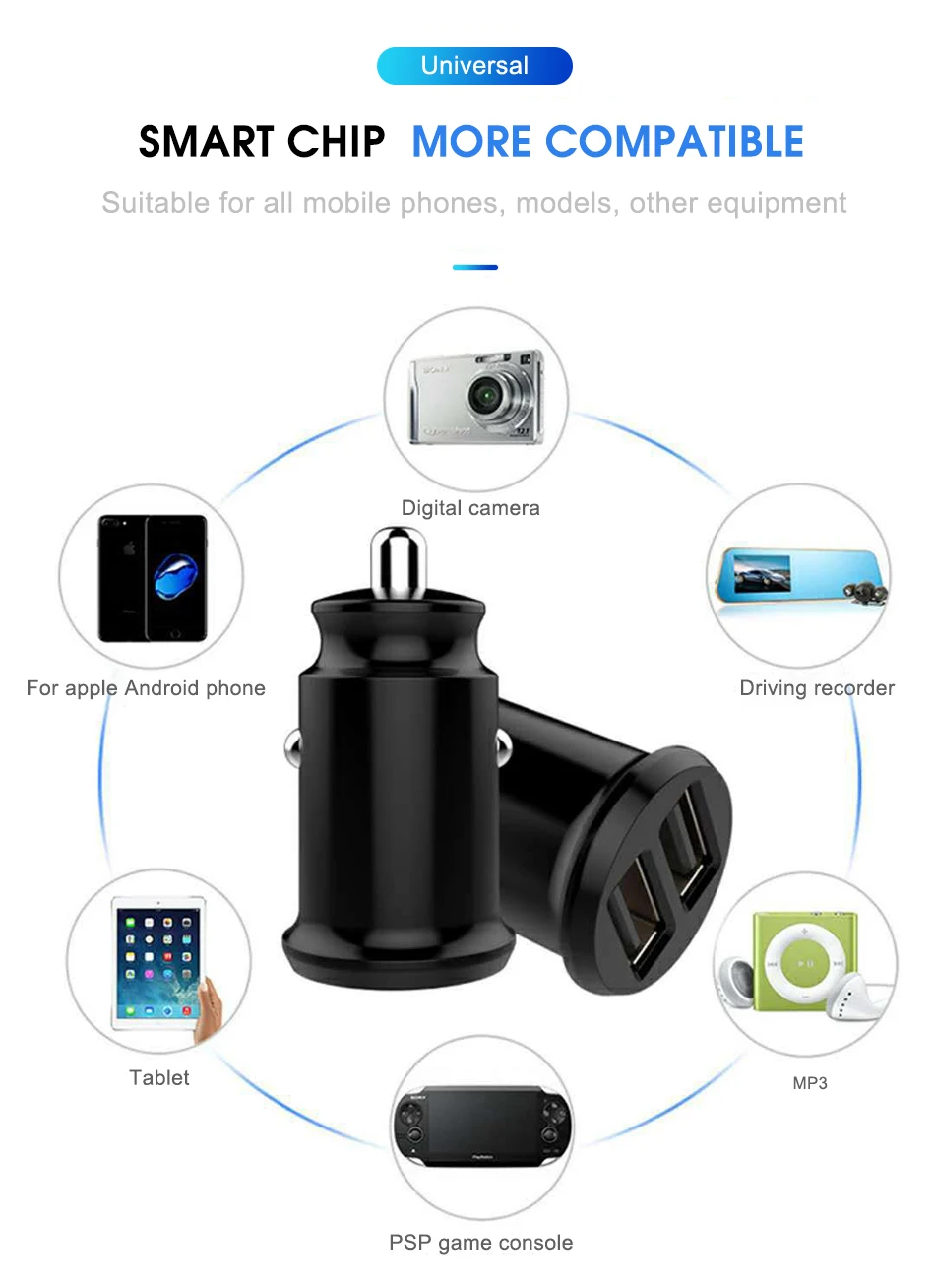 !ACCEZZ 3.1A Double Port USB Car Charger Fast Charging With LED Car Phone Charge Universal For Xiaomi iPhone X XR Huawei Samsung (9)