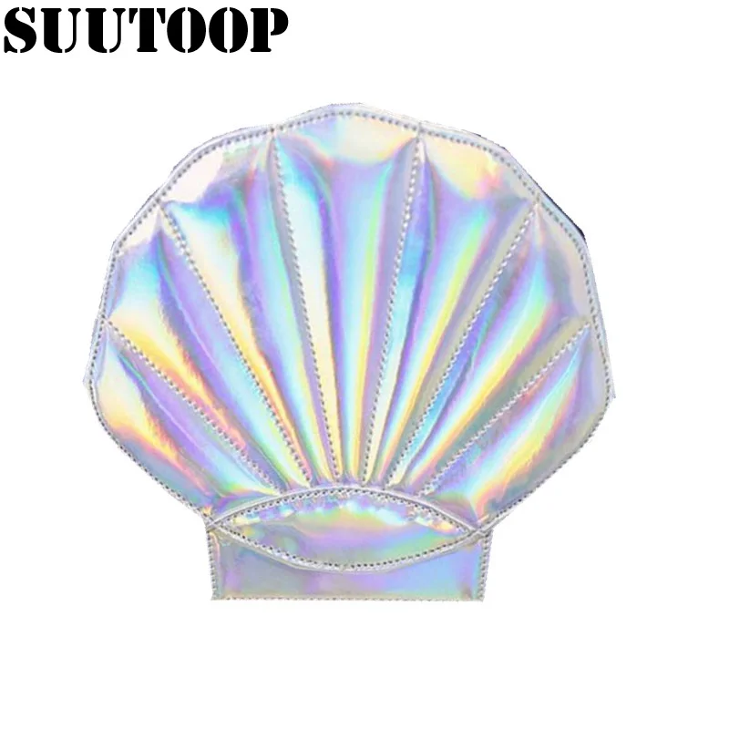 

2017 Holographic Sea Shell Shaped Crossbody Bag  Lovely Laser Lolita Bags Women Tote PU Leather Girls Funny Flap Zipper Bolsas
