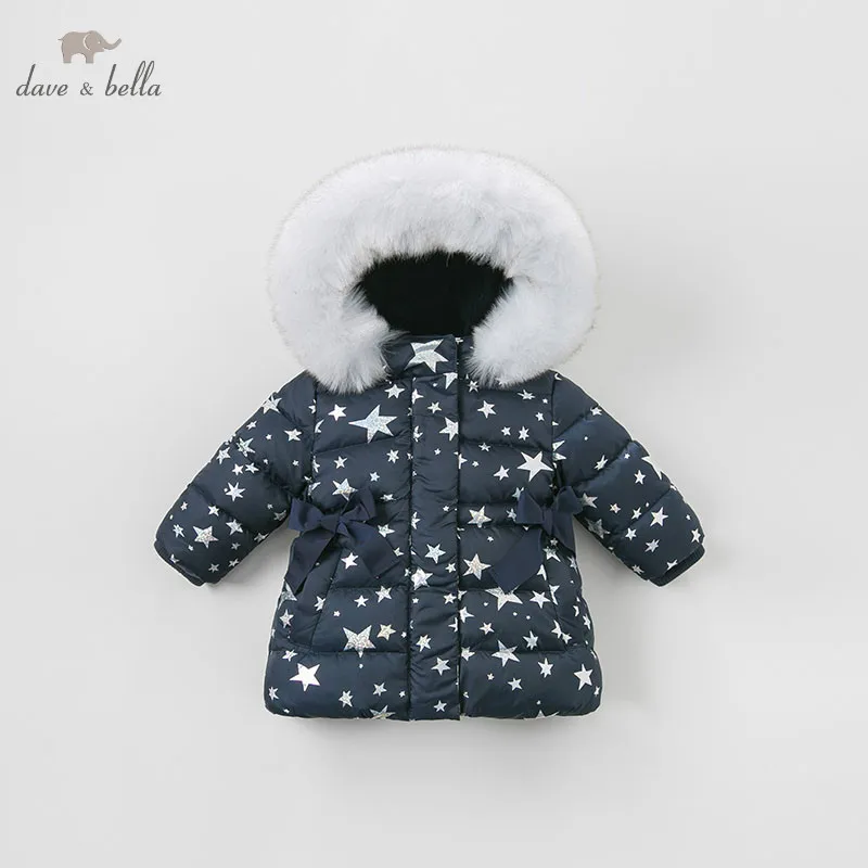 DB9289 dave bella/зимнее пуховое пальто для малышей Верхняя одежда с капюшоном для девочек детское милое пальто с подкладкой из 90% белого утиного пуха