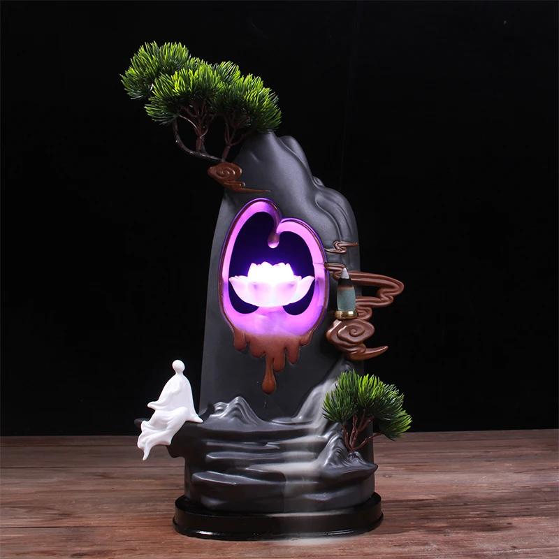 

Ceramic Backflow Incense Burner Creative Landscape Character Home Office Furnace Crafts Decoration + 10Pcs Incense Cones