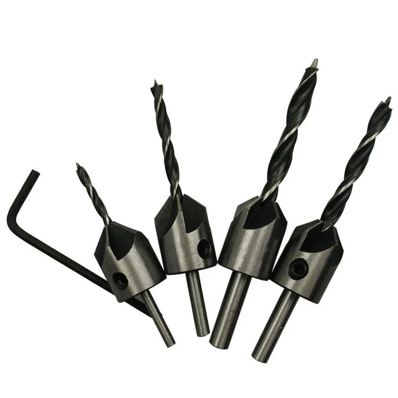 

4 PCS  HSS Counter Sink Bit Set 5 Flute Countersink Drill Bit Set Hex Shank Screw Reamer Woodworking Chamfer Tools VEM39 P63