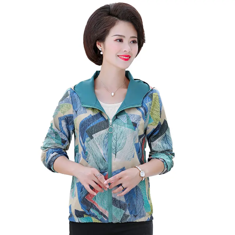 Women Casual Hooded Jackets Two Side Wearing Hood Coat Female Pink Orange Blue Printing Outerwear Woman Lightweight Clothes 2019
