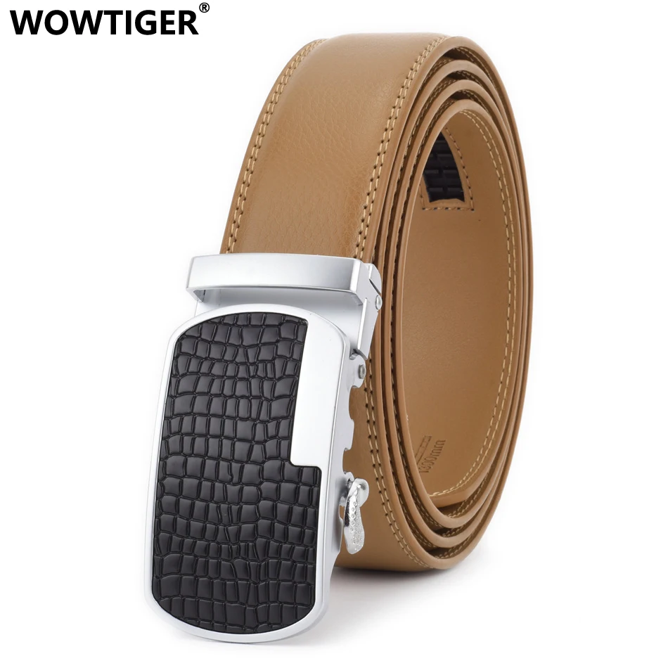 

WOWTIGER Genuine Leather High Quality Automatic Buckle Designer luxury Men Belt Male Belts for Men Ceinture Homme