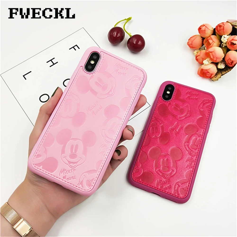 

Luxury Brand 3D Emboss Leather Mickey Mouse phone case For iphone X XS Max XR 6 6S 7 8 Plus TPU silicone phone case back cover
