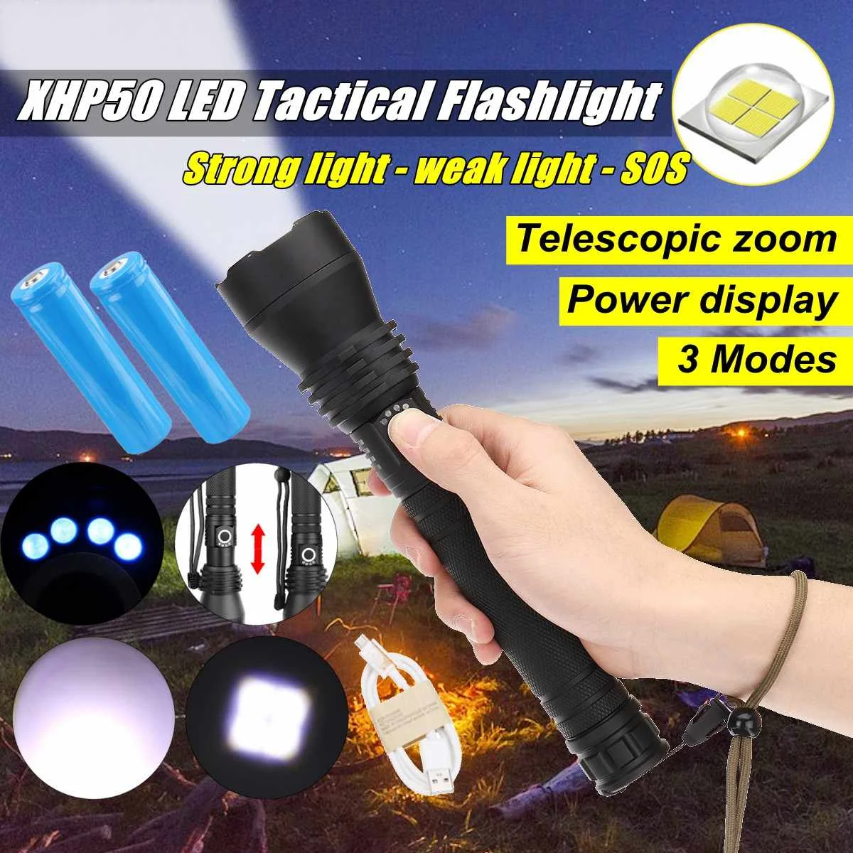

40000lm Smuxi Portable Work Lamp XHP50 COB LED flashlight Magnetic zoomable Worklight 3 modes Rechargeable waterproof