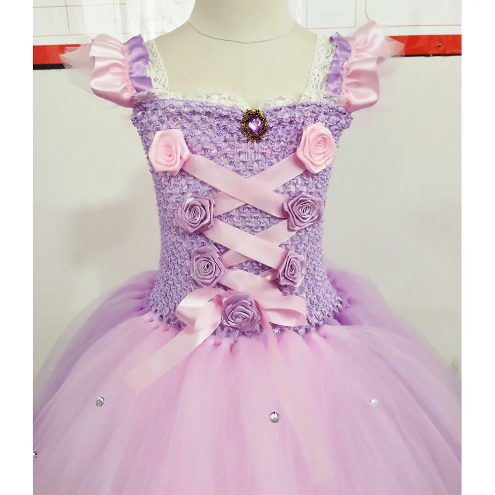 Elegant Princess Sofia Costume Pink Rapunzel Birthday Dress for Girls Ankle Length Fancy Flower Girl Wedding Tutu Dress Vestido (3)