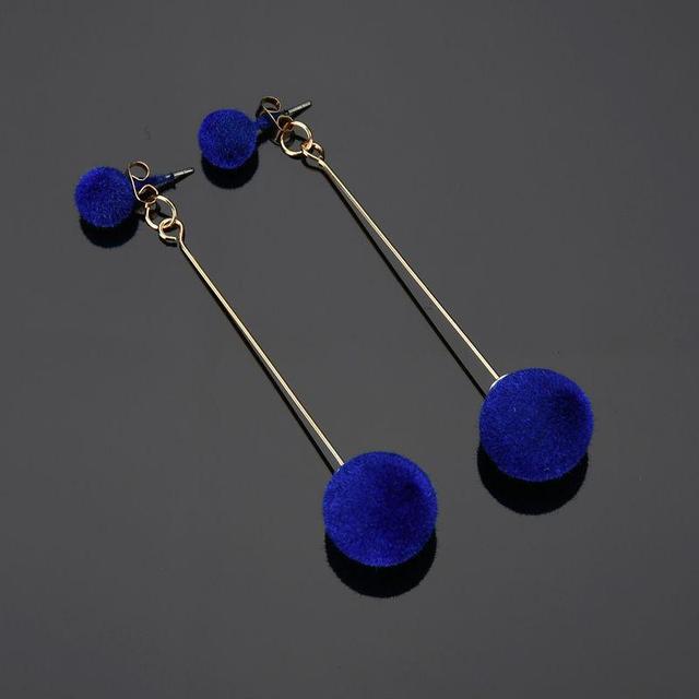 Red, Black Plush Ball Hanging Earrings Female Korean Personality Round Long Earrings Own Gift Jewelry Statement Earrings