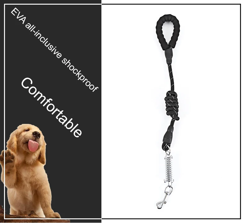 

EVA explosion-proof impact pet leash 1.5m shockproof leash for large dogs with spring extension night reflective round leash
