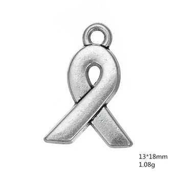 

Antique Silver Ribbon Tie Pendant Breast Cancer Charms For Handmade Jewelry Bracelets Necklace Making DIY Accessories 50pcs