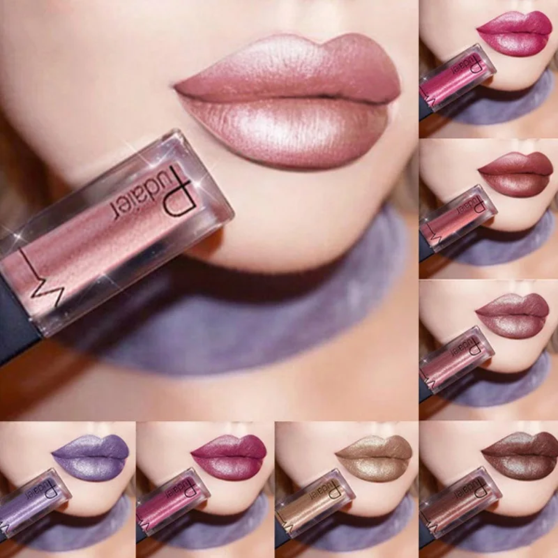 

Pudaier Metallic Lipstick Matte Glitter Liquid Lipstick Makeup Long Lasting Velvet Metal Lip Gloss Waterproof Cosmetic Gift