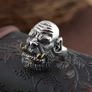 

S925 pure silver ring antique style men's birthday presents cartoon characters style hip hip retro casual matching style