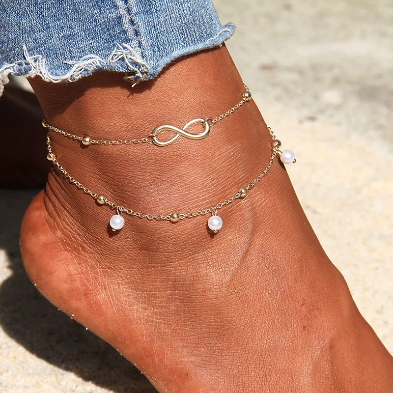 Золото Цвет ретро ножные браслеты с подвесками в форме монет для Для женщин Винтаж жемчуг йога пляж лодыжки браслет из блесток сандалии