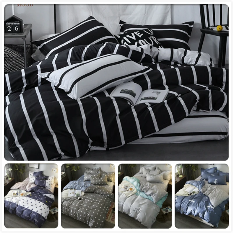 Black White Stripe Duvet Cover 3/4 pcs Bedding Set Single Twin Queen