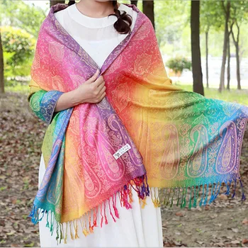 

CoolCheer Winter Women Scarf Rainbow Jacquard Scarves Ethnic Style Floral Print Shawls Colorful Ladies Long Pashminas