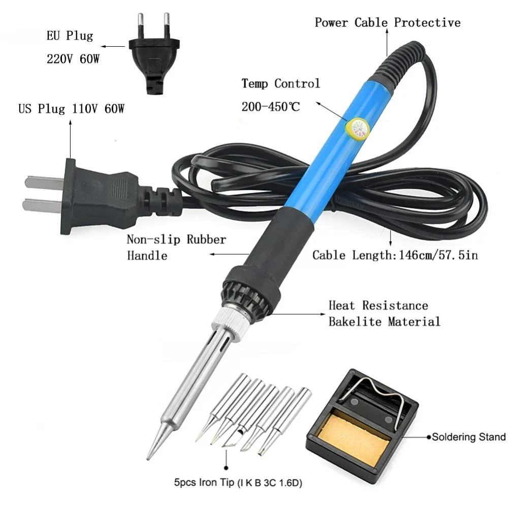 Toolour EU/US Plug 60W Electrical Soldering Iron Kit Adjustable Temperature Welding Repair Tool 5pcs Iron Tips Tweezers with Bag Toolour EU/US Plug 60W Electrical Soldering Iron Kit Adjustable Temperature Welding Repair Tool 5pcs Iron Tips Tweezers with Bag