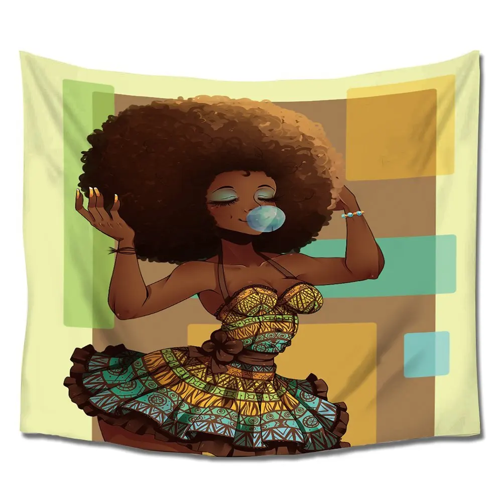 African Woman Wall Art Tapestry Hangings Polyester Fabric for Home