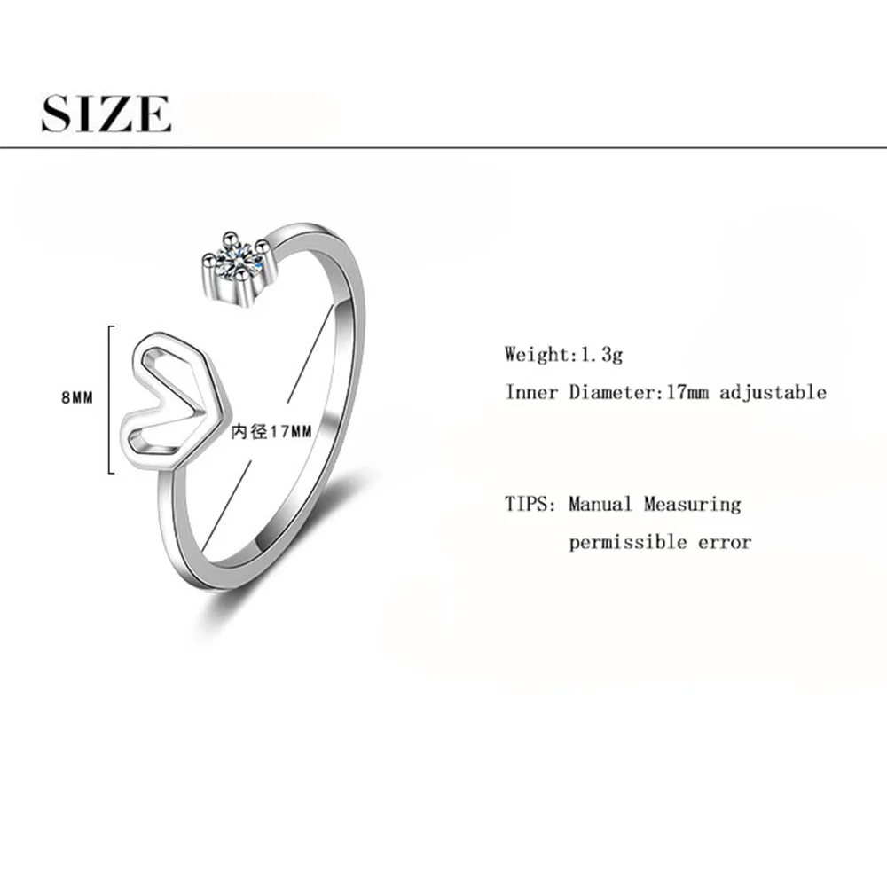 Anenjery, милое кольцо на палец в форме слуха для женщин, 925 пробы, серебряные кольца с изменяемым размером, anillos Bague S-R380