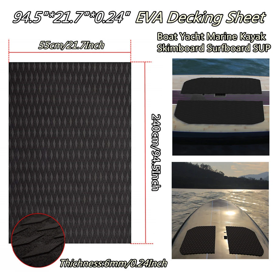 

94.5in x21.7in Non-Slip Traction Pad Deck Grip Mat Trimmable EVA Sheet Strong Adhesive for Boat Kayak Yacht Marine