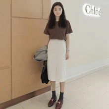 Однотонная белая прямая женская юбка до середины икры, винтажная Весенняя Повседневная летняя юбка, длинная Офисная Женская юбка с высокой талией, женские юбки