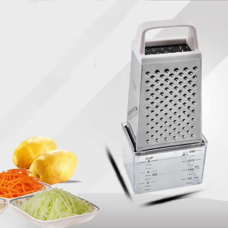 

Muti Stainless Steel 4 Sides with Measuring Container Parmesan Cheese, Ginger Vegetables Grater Slicer