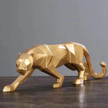 

Abstract Resin Gold Panther Statues Sculpture Geometric Resin Leopard Statue Home Decor Accessories Modern Gift Craft Ornament