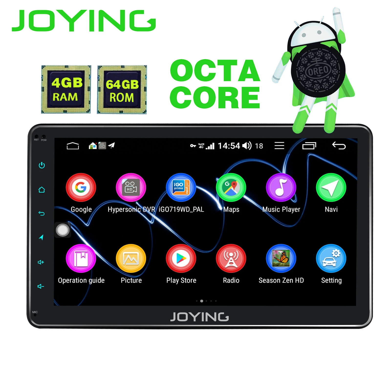 Top JOYING 10.1 inch IPS touch Screen Android 8.1 Octa Core Car radio player 4GB+64GB support SIM Card GPS AM FM radio player DSP BT 3