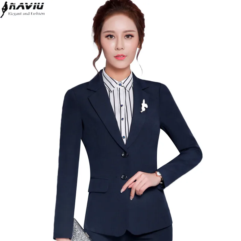 

NAVIU new fashion women blazer solid color long sleeve female jacket plus size office ladies work wear coat black navy blue