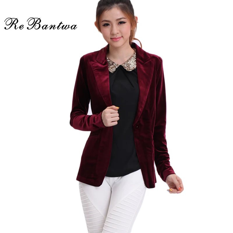 Rebantwa Women Blazers And Jackets 2016 Gold Velvet Blazer