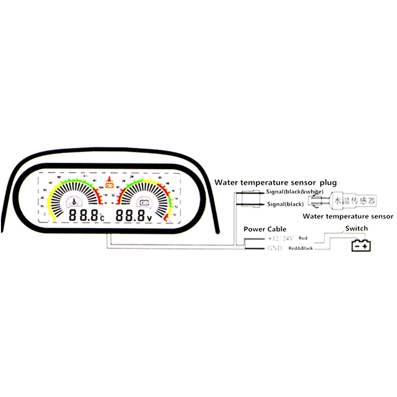 12 В/24 В Универсальный горизонтальный ЖК-цифровой измеритель температуры воды+ вольтметр измеритель величины напряжения 2 функции для автомобиля грузовика
