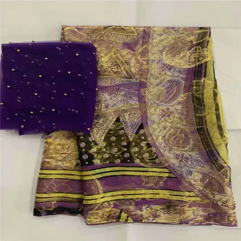 

Hot selling african wax pattern satin fabric nigerian bright color gold pattern design Elastic silk for dress 5 +2yards ! P60953