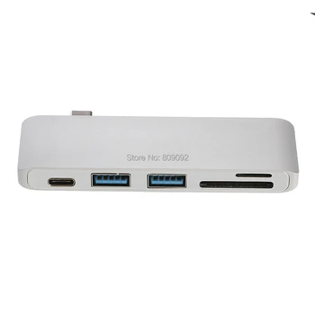

5 in 1 Aluminum Alloy Multi-port Hub Type C to 2 USB3.0 +USB 3.1 Adapter TF SD Memory Card Reader HUB For MACBOOK