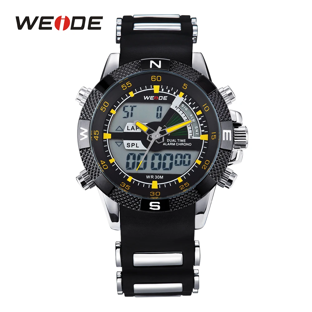 WEIDE Men Luxury Brand Military LCD Luminous Analog Digital Date Week Alarm Display Silicone Strap Wristwatch Relogio Masculino