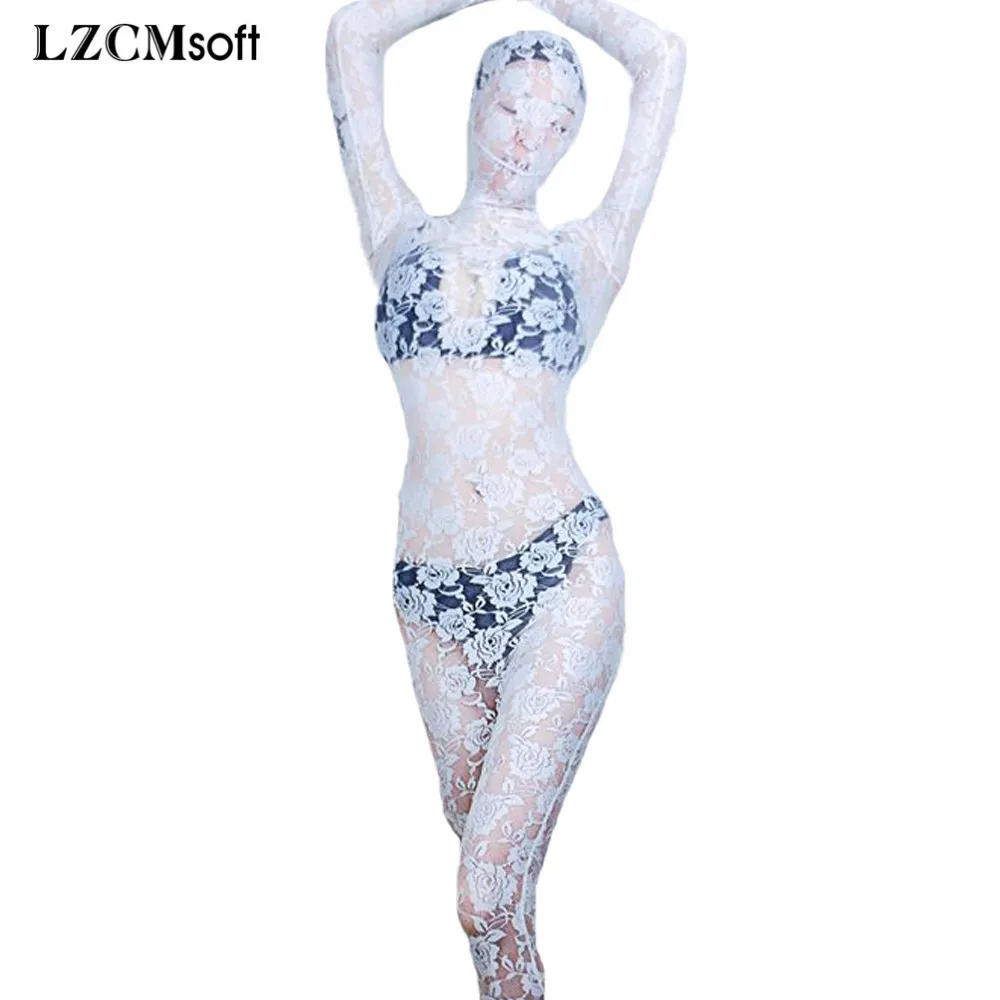 Женский цельный эластичный костюм Zentai в стиле унисекс сексуальные кружевные