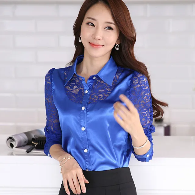 2016 à manches longues En Satin Chemise Femmes blanc Satin ...