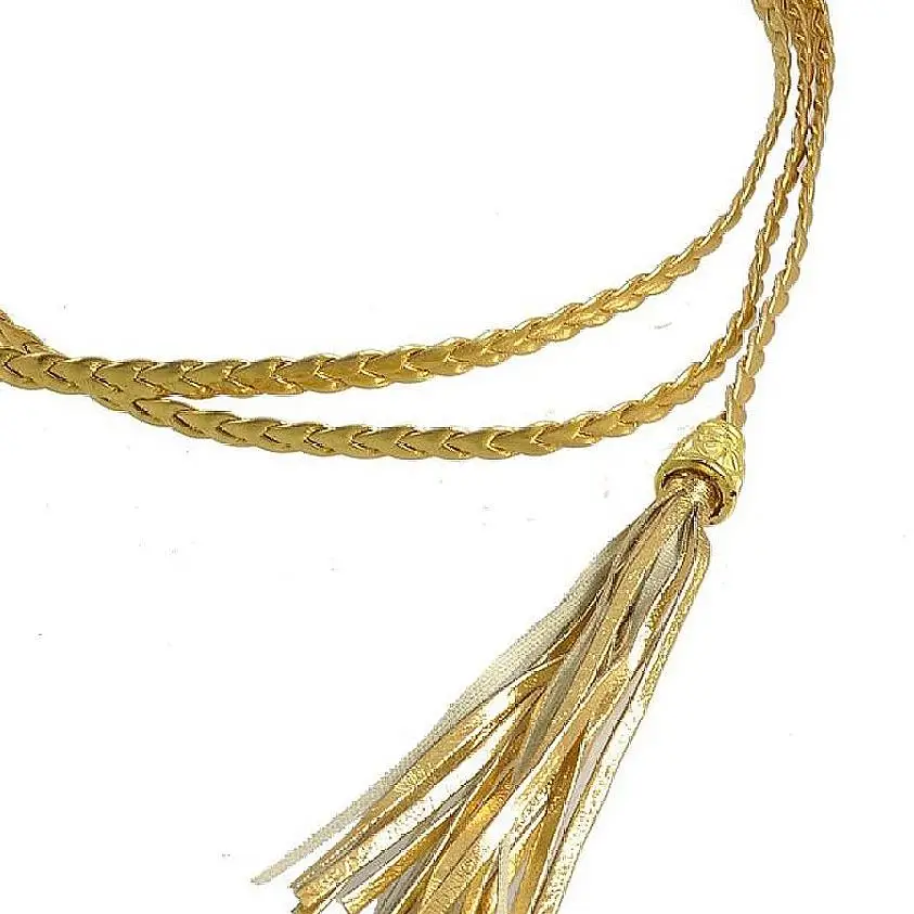 NEW Tassel Embellished Braided Waist Belt Waistband Gold Tone for Woman