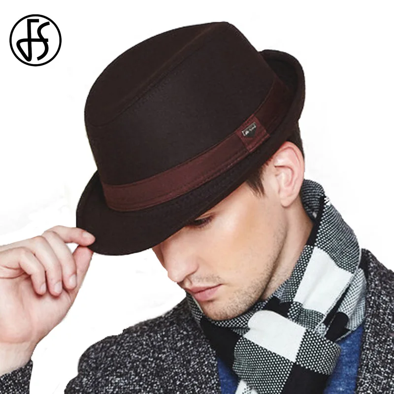 Retro Black Fedora for Men Wool Felt Trilby Hat Gentleman Wide Brim Fashion Panama Jazz Hats