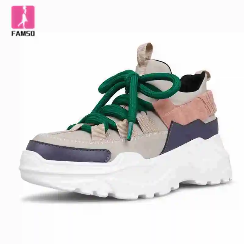 

FAMSO 2019 New Arrival Women Casual Comfortable Walking Sneaker Platforms Mixed Color White Beige Sneaker school Girl Tide Shoes