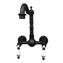 Kitchen Faucet Wall mounted Black Oil Rubbed Bronze Swivel Bathroom Basin Sink Mixer Tap Dual Ceramic Levers anf521