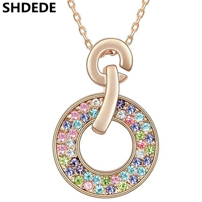 

SHDEDE Women Necklace Fashion Jewelry Crystal from Swarovski Round Pendant Rhinestone Colourful Accessories Classic Gift -2