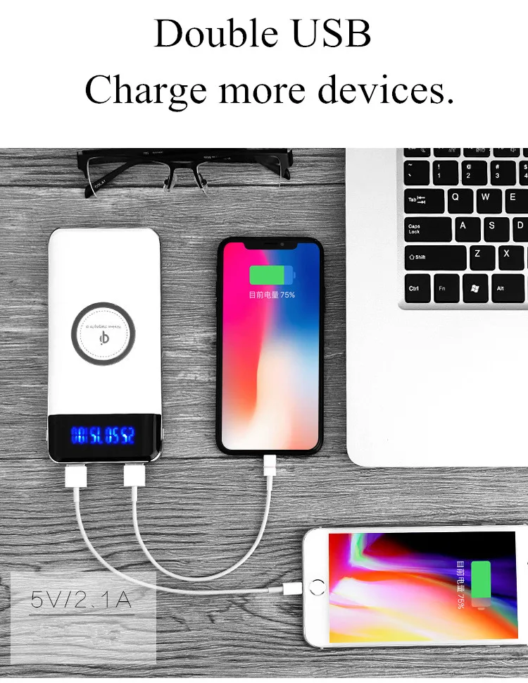 New Wireless Charger Power Bank 8000mAh Portable Mobile Phone Charger 2 usb Fast Wireless Charging Powerbank for Phones Tablets