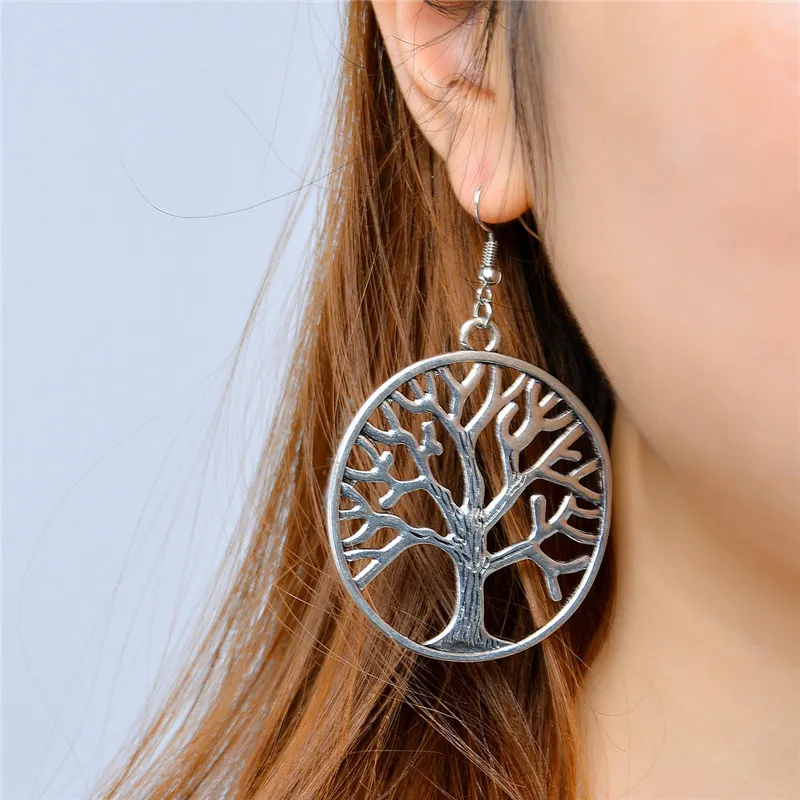 

2019 New Arrivals Fashion Zinc Alloy Circle Brincos Dangling Long Statement Hollow Tree Of Life Drop Earrings For Wome Jewelry